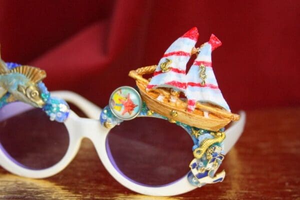 SOLD! 3711 Nautical Hand Painted Fish Sea-gal Embellished Sunglasses - Image 8