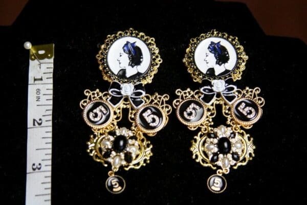 SOLD! 3714 Madam Coco Portrait Number 5 Massive Earrings - Image 6