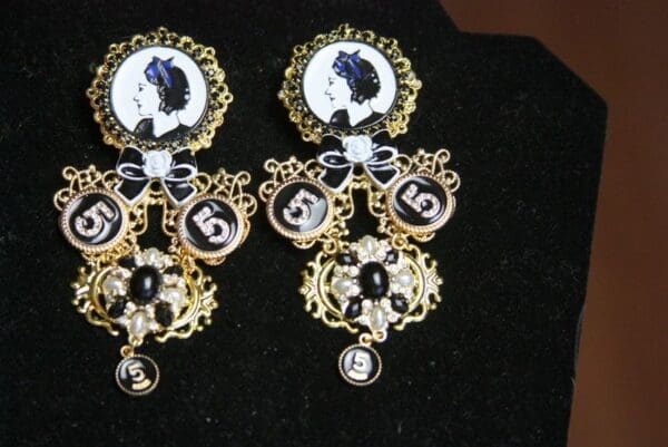 SOLD! 3714 Madam Coco Portrait Number 5 Massive Earrings - Image 7
