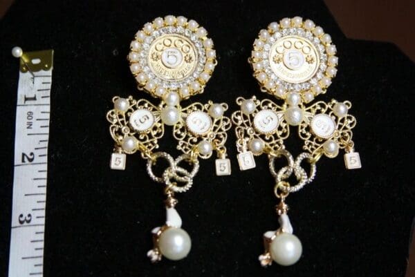 SOLD! 3715 Madam Coco Pearl Number 5 Massive Earrings - Image 6