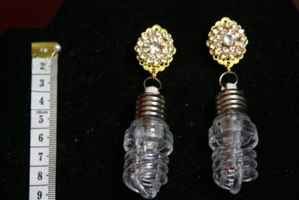 SOLD! 3718 Whimsical Unusual Light Bulb Crystal Earrings - Image 2