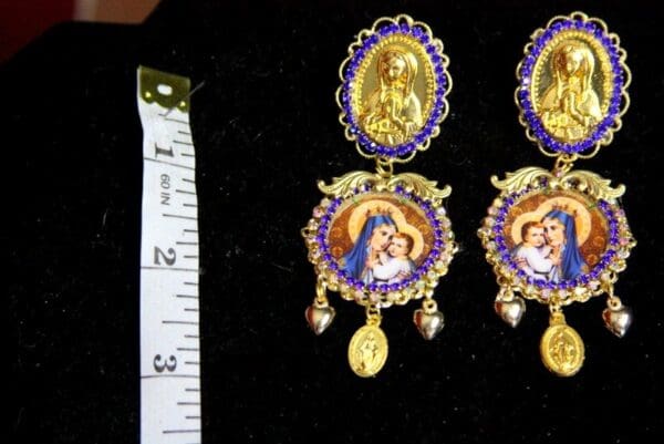 SOLD! 3727 Madonna Virgin Mary Blue Earrings Studs - Image 3