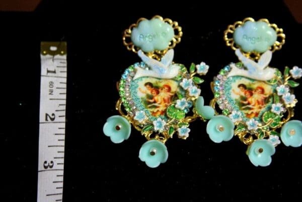 SOLD! 3733 Cupid Cherub Heart Dove Earrings Studs - Image 3
