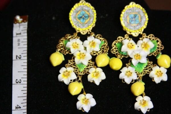 SOLD! 3734 Baroque Sicilian Print Massive Lemon Earrings Studs - Image 6