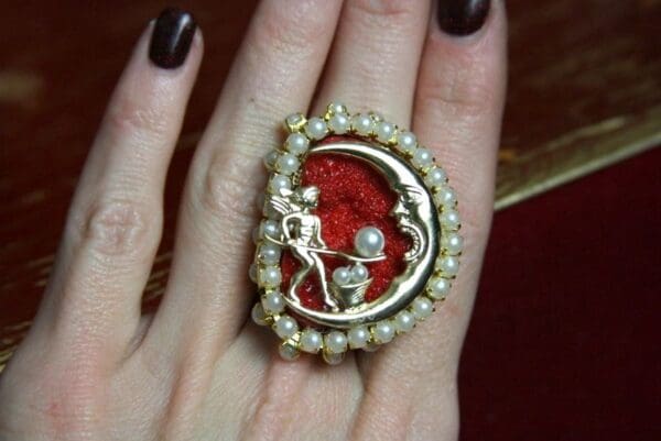 SOLD! 3741 Genuine Druzy Agate Moon Unusual Adjustable Cocktail Huge Ring - Image 2