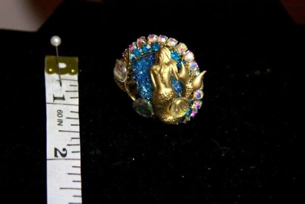 SOLD! 3742 Genuine Druzy Agate Mermaid Adjustable Cocktail Huge Ring - Image 3