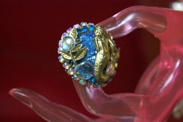 SOLD! 3742 Genuine Druzy Agate Mermaid Adjustable Cocktail Huge Ring - Image 5