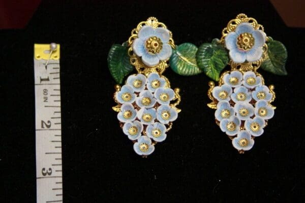 SOLD! 3753 Hand Painted Blooming Blue Flower Earrings Studs - Image 7