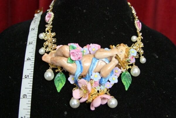 SOLD! 3756 Set Of Hand Painted Musical Vivid Cherubs Necklace+ Earrings - Image 9