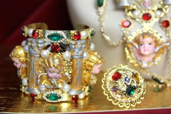 SOLD! 3769 Set Of Hand Painted Cathedral Style Crystal Cuff Bangle+Matching Ring - Image 2