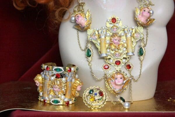 SOLD! 3769 Set Of Hand Painted Cathedral Style Crystal Cuff Bangle+Matching Ring - Image 3