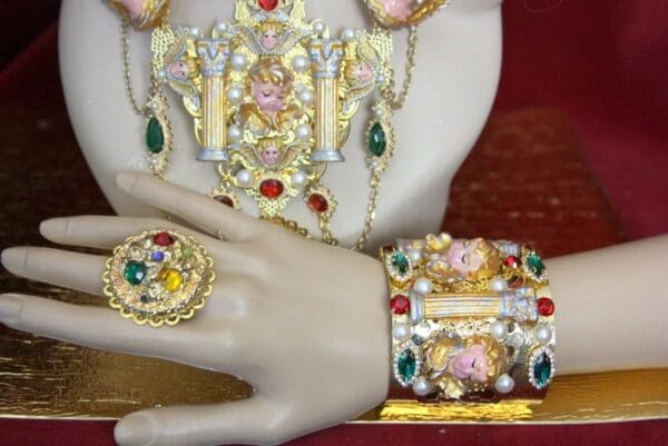 SOLD! 3769 Set Of Hand Painted Cathedral Style Crystal Cuff Bangle+Matching Ring - Image 6