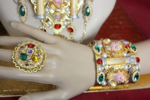 SOLD! 3769 Set Of Hand Painted Cathedral Style Crystal Cuff Bangle+Matching Ring - Image 7