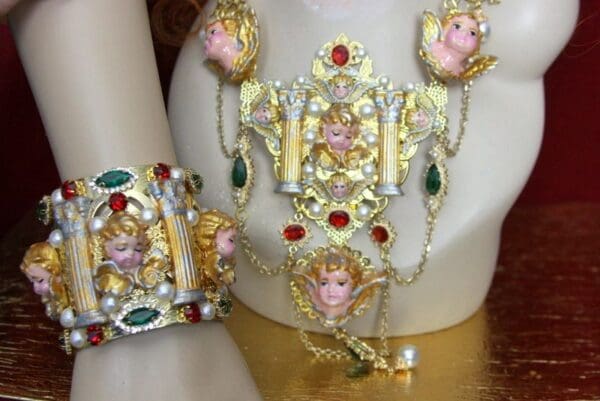 SOLD! 3769 Set Of Hand Painted Cathedral Style Crystal Cuff Bangle+Matching Ring