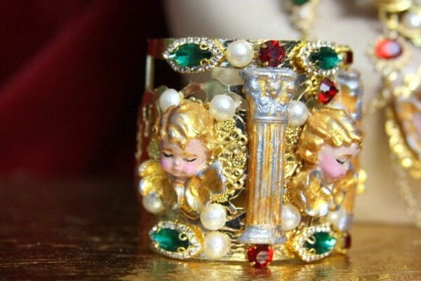 SOLD! 3769 Set Of Hand Painted Cathedral Style Crystal Cuff Bangle+Matching Ring - Image 10