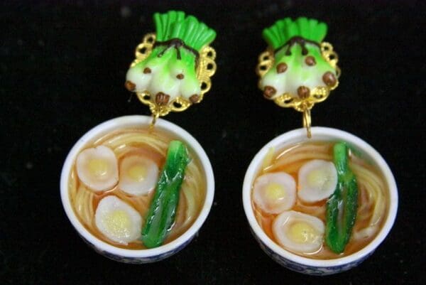 SOLD! 3772 Unusual 3D Effect Asian Egg Drop Soup Studs Earrings - Image 8