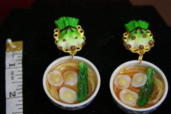 SOLD! 3772 Unusual 3D Effect Asian Egg Drop Soup Studs Earrings - Image 9