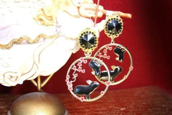 SOLD! 3783 Black Unusual Enamel Mouse Studs Earrings - Image 2