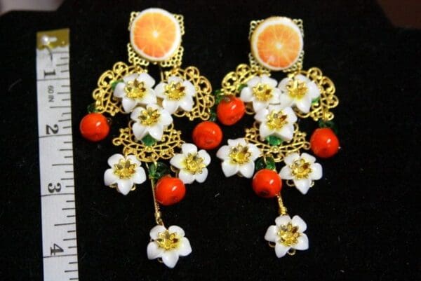 SOLD! 3785 Baroque Sicilian Orange Fruit Massive Earrings Studs - Image 8