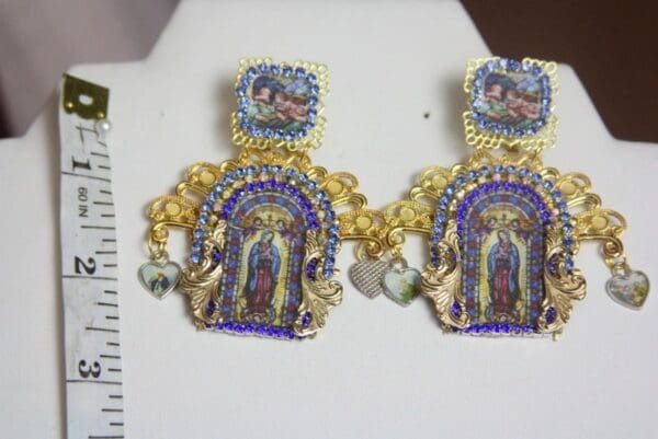 SOLD! 3797 Madonna Virgin Mary Church Stained Glass Earrings Studs - Image 8