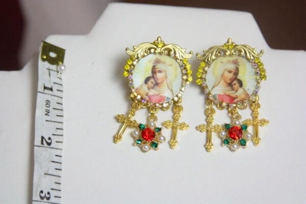 SOLD! 3800 Virgin Mary Madonna Crosses Elegantl Crystal Earrings Studs - Image 6