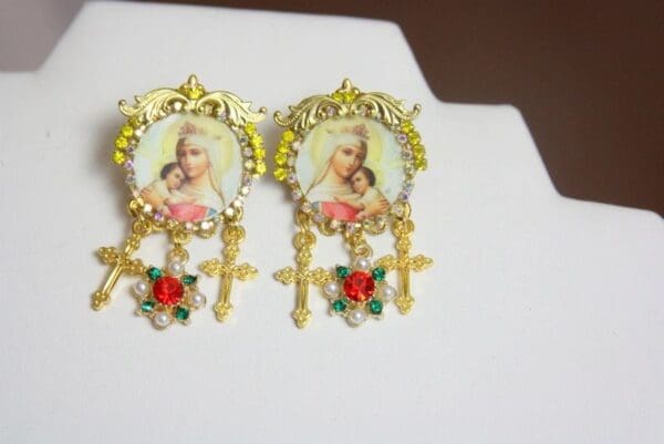 SOLD! 3800 Virgin Mary Madonna Crosses Elegantl Crystal Earrings Studs - Image 7