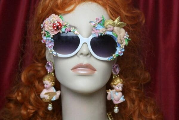 SOLD! 3806 Baroque Hand Painted Cherub Flower Ladybug Embellished Sunglasses - Image 5