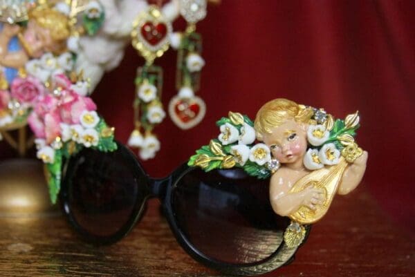 SOLD! 3821 Baroque Hand Painted Musical Cherubs Embellished Sunglasses - Image 4