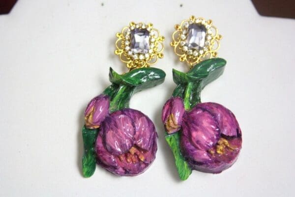 SOLD! 3823 Hand Painted Tulip Crystal Studs Earrings - Image 7