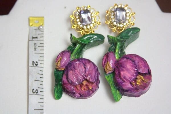 SOLD! 3823 Hand Painted Tulip Crystal Studs Earrings - Image 8