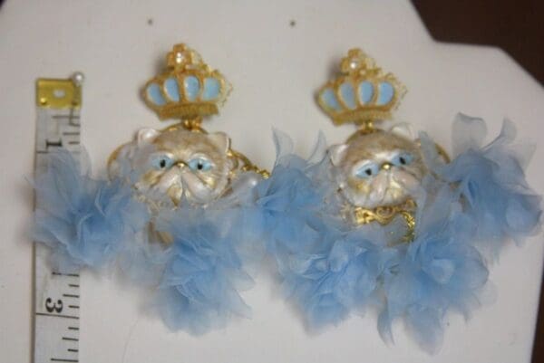 SOLD! 3831 Baroque Enamel Victorian Crown Tassel Pearl Cat Earrings - Image 3