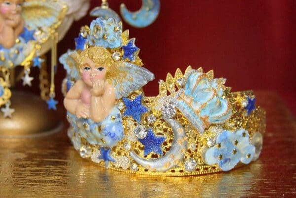 SOLD! 3833 Set Of Archangel Gabriel Clouds Moon Crystal Crown Headband+ Earrings - Image 10