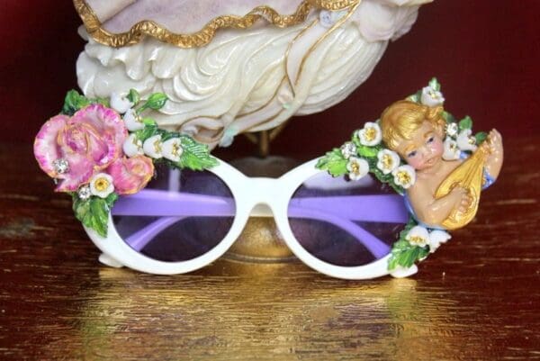 SOLD! 3835 Baroque Hand Painted Musical Cherub Mandolin Lilly Of The Valley Rose Embellished Sunglasses