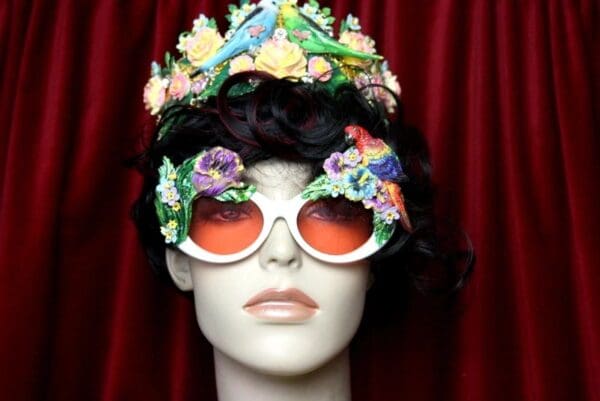 SOLD! 3850 Baroque Hand Painted Parrot Flowers Embellished Sunglasses - Image 3