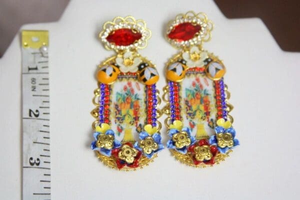 SOLD! 3851 Italian Tile Vase Pattern Bee Crystal Studs - Image 6