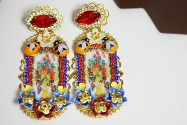 SOLD! 3851 Italian Tile Vase Pattern Bee Crystal Studs - Image 7