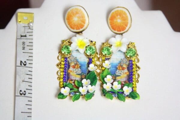 SOLD! 3853 Baroque Italian Tile Taormina Orange Fruit Hand Painted Crystal Studs - Image 6