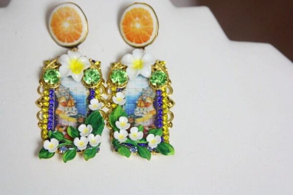 SOLD! 3853 Baroque Italian Tile Taormina Orange Fruit Hand Painted Crystal Studs - Image 7