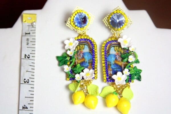SOLD! 3854 Baroque Italian Tile Palermo Lemon Fruit Hand Painted Crystal Studs - Image 9