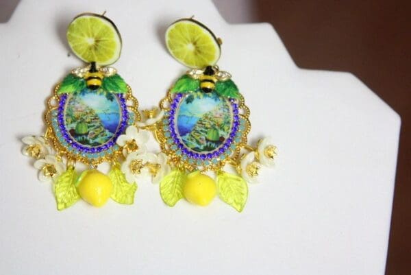 SOLD! 3855 Baroque Italian Tile Palermo Lemon Fruit Hand Painted Crystal Bee Studs - Image 9
