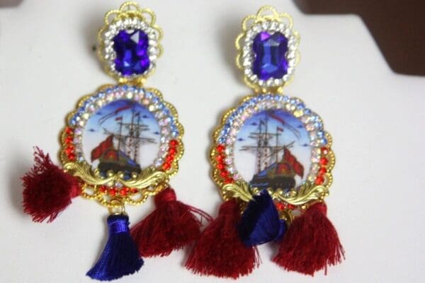 SOLD! 3856 Baroque Nautical ship Crystal Tassel Studs - Image 7