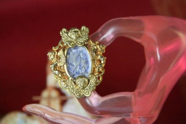 SOLD! 3857 Art Nouveau Antique Style Cherubs Cupid Adjustable Cocktail Huge Ring - Image 6