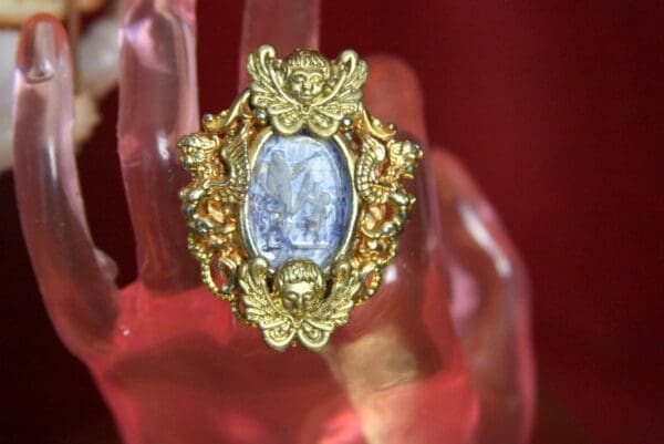 SOLD! 3857 Art Nouveau Antique Style Cherubs Cupid Adjustable Cocktail Huge Ring - Image 10