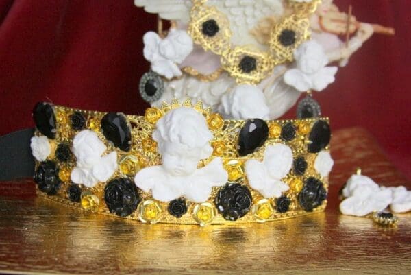 SOLD! 3860 Runway 2018 White Baroque Cherubs Angels Black Crystal Filigree Embellished Waist Belt - Image 2