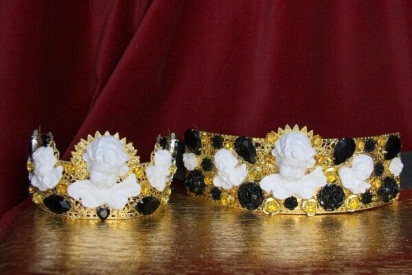 SOLD! 3860 Runway 2018 White Baroque Cherubs Angels Black Crystal Filigree Embellished Waist Belt - Image 4