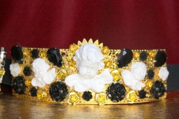 SOLD! 3860 Runway 2018 White Baroque Cherubs Angels Black Crystal Filigree Embellished Waist Belt - Image 10