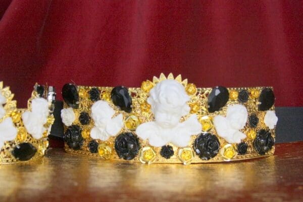 SOLD! 3860 Runway 2018 White Baroque Cherubs Angels Black Crystal Filigree Embellished Waist Belt - Image 3