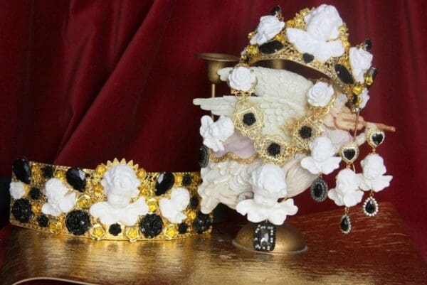 SOLD! 3862 Runway Fall 2018 White Cherubs Black Crystal EarringsStuds - Image 2