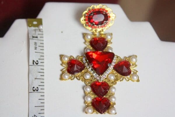 SOLD! 3871 Baroque Alta Moda Massive Red Crystal Square Cross Crystal Studs - Image 3