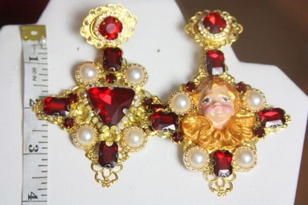 SOLD! 3873 Baroque Alta Moda Massive Irregular Cherub Crystal Square Cross Crystal Studs - Image 3